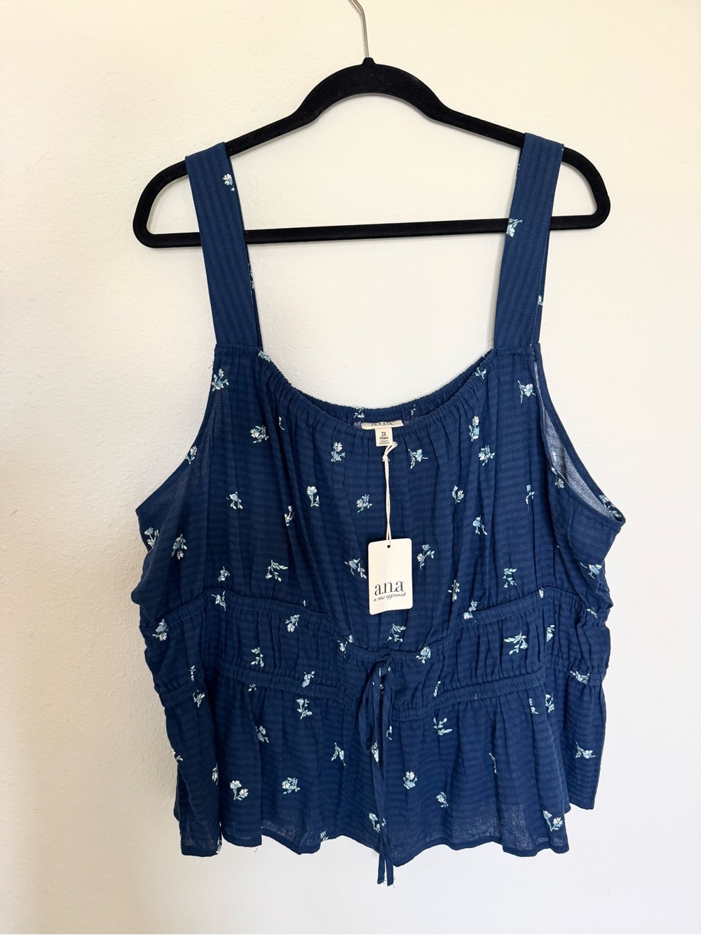 NWT a.n.a Navy Floral Smocked-Waist Tank Top